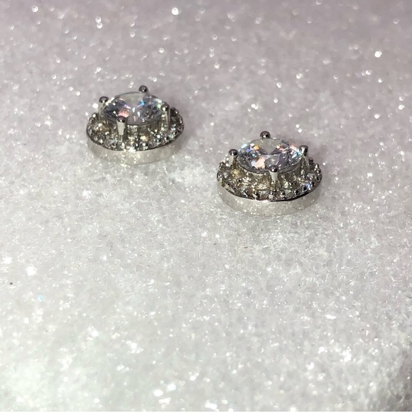 Sterling Silver & Cz Round Halo Stud Earrings .5” - Picture 2 of 5